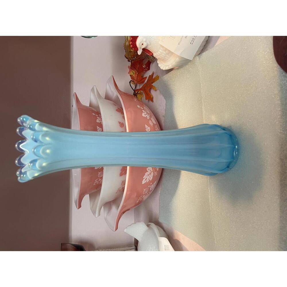 Fostoria Heirloom Opalescent Blue Swung Vase – 10.5" MCM Collectible